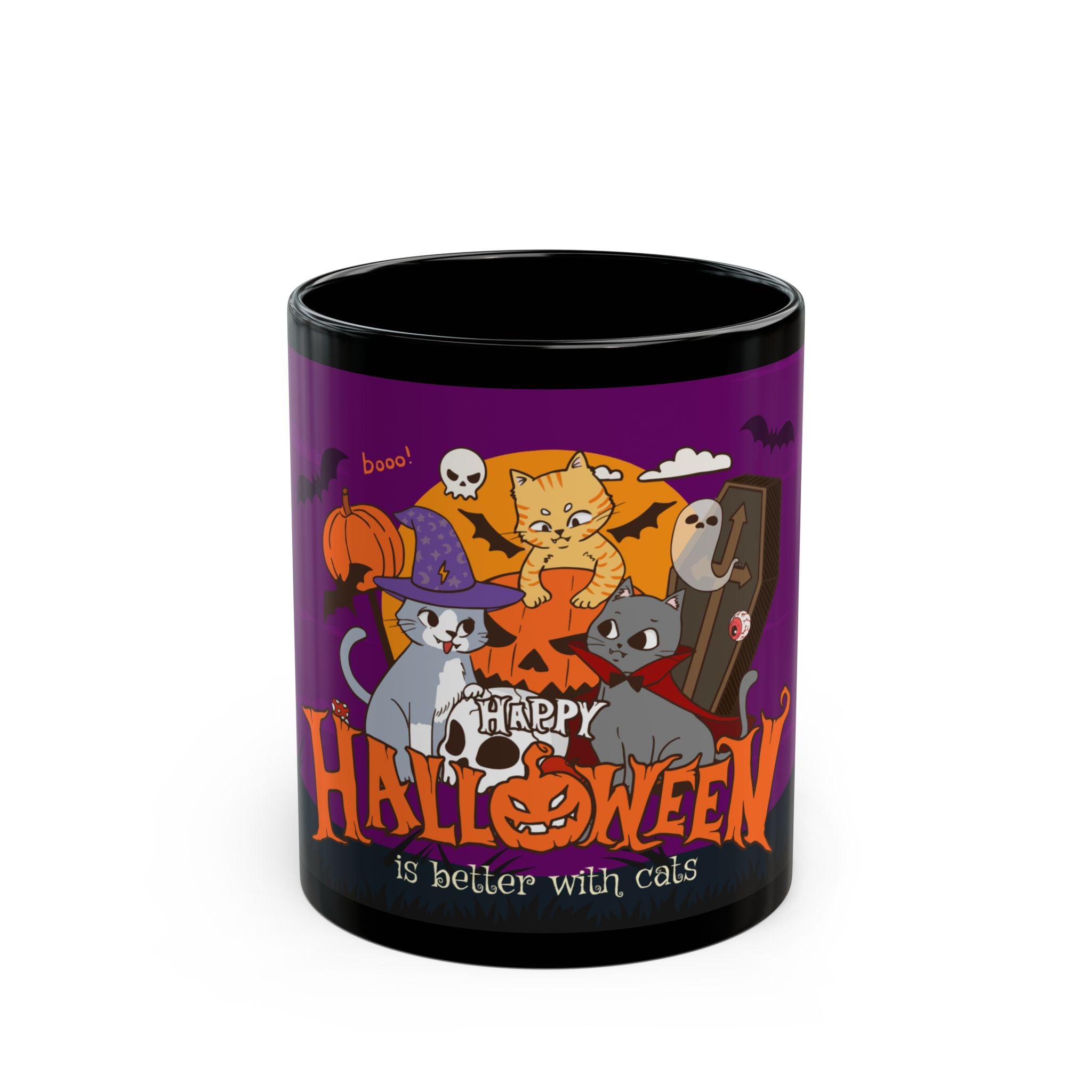 Happy Halloween is Better with Cats | Black Mug